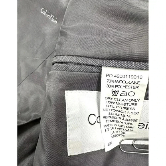 Calvin Klein Blazer Men 40R Gray Multi Plaid 70% Wool Slim Fit - Picture 8 of 10